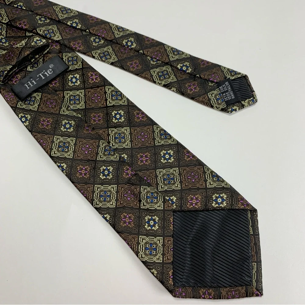 Hi-Tie‎ Tie Men's 100% Silk Brown Tone Geometric 3.25